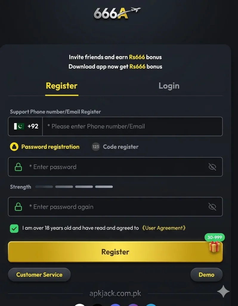 666A Game Registration and Login