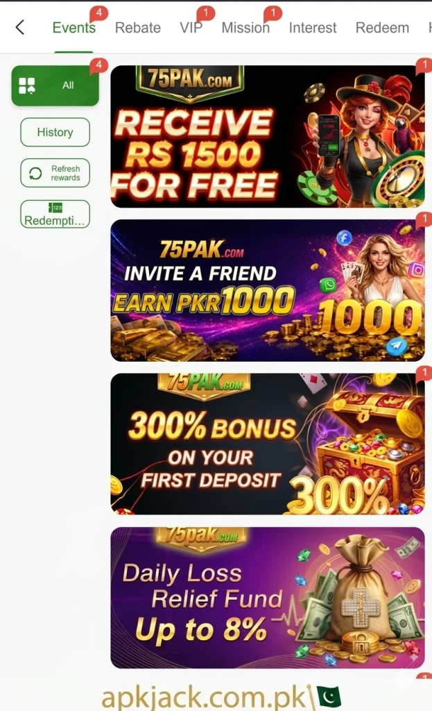 75PAK Game Bonuses and Rewards