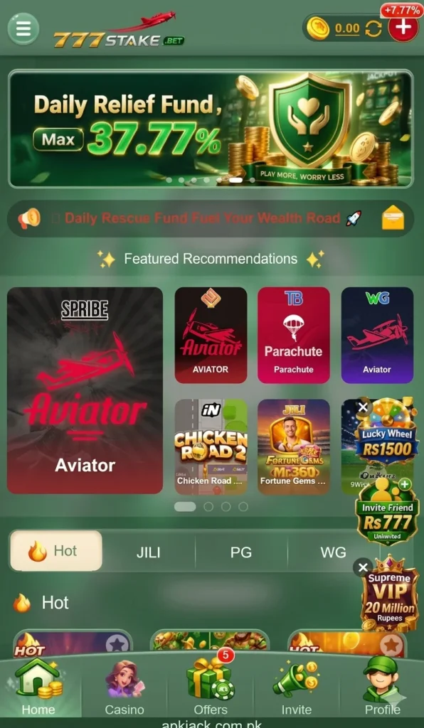 777 STAKE Game Users unterface