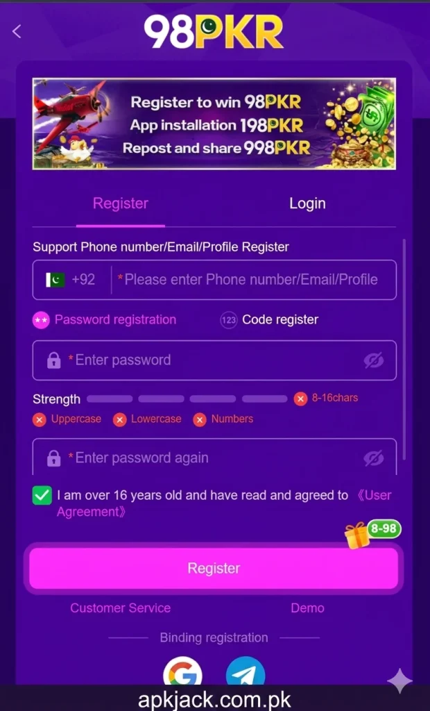 98PKR Game Interface