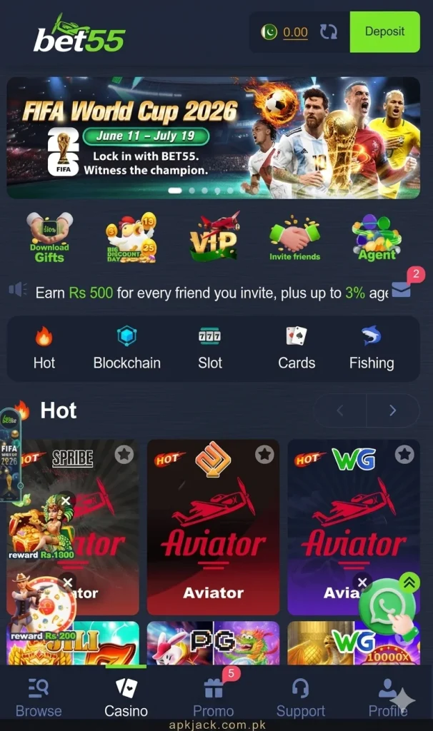 BET 55 Game interface