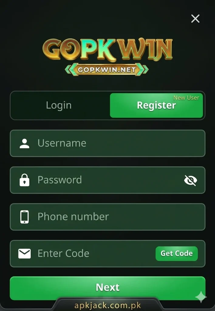 GO PK Win Game registration and login
