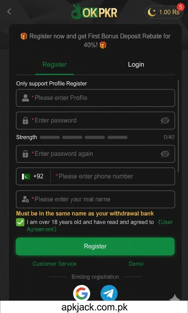OK PKR Game Registration and login
