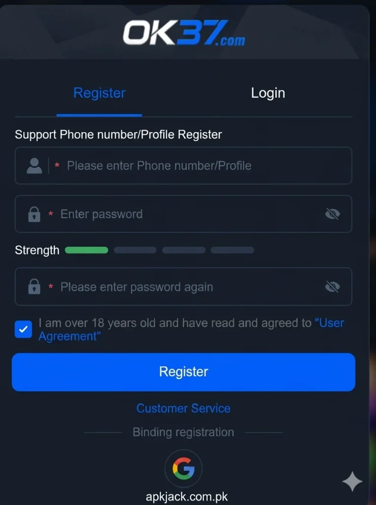 OK37 Game Registration