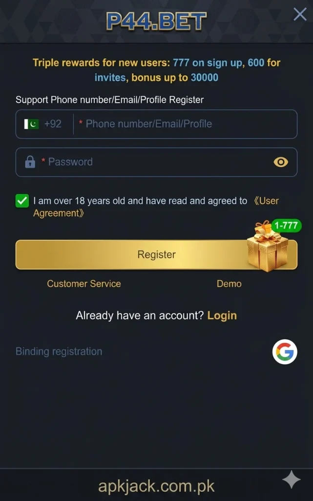 P44 BET GAME REGISTRATION AND LOGIN