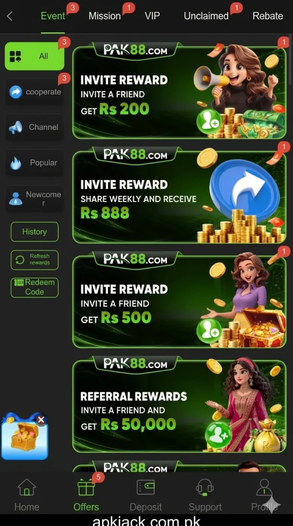 PAK 88 Game Bonuses and rewards
