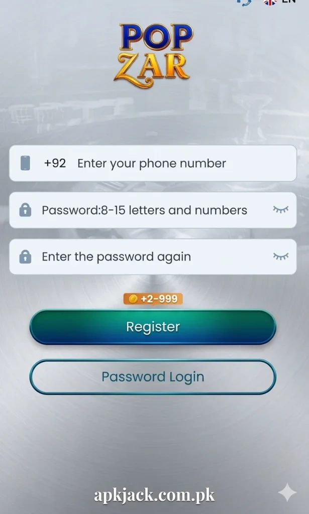 POP ZAR GAME Login process