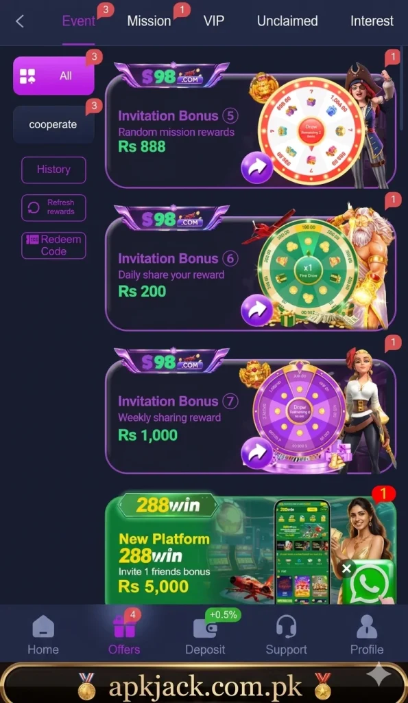 S98 Game Bonuses and rewards
