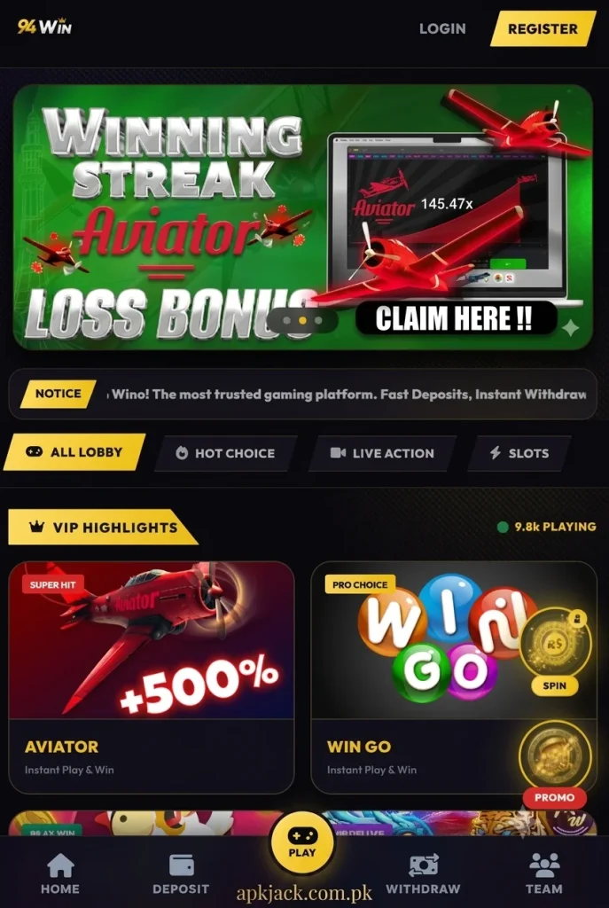 94WIN Game users interface