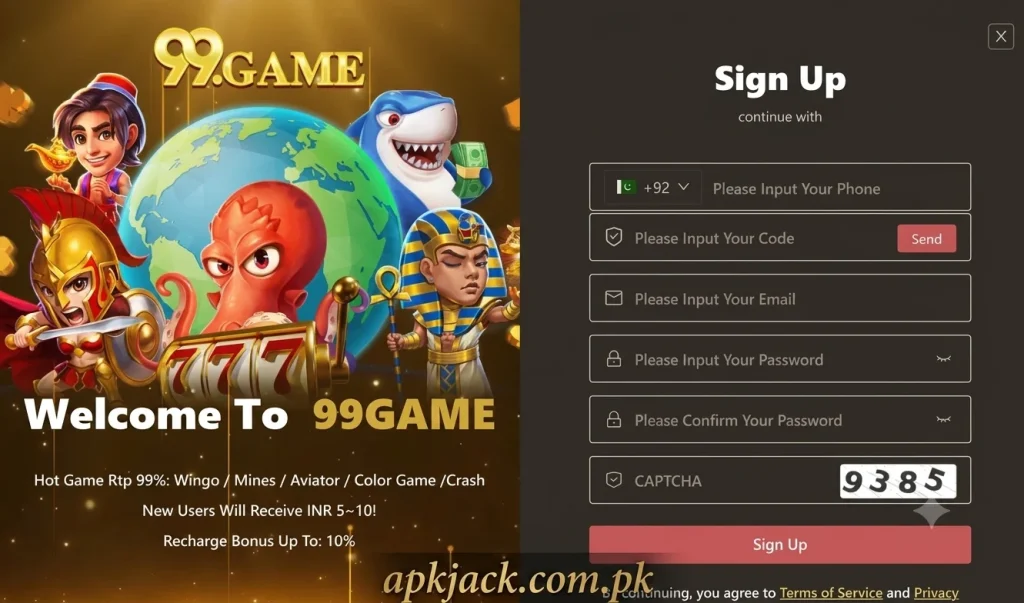 99 apk registration and login using pakistani number 99 apk earning