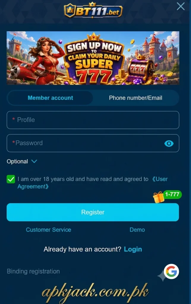 BT111 Bet Game registration and login system