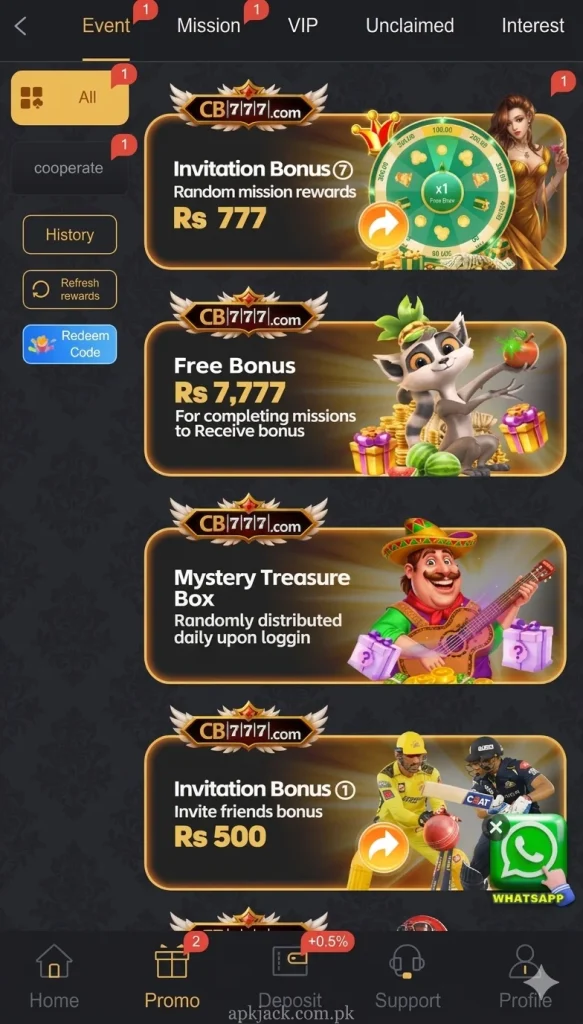 CB777 APK bonuses and rewards withdraw through jazzcash