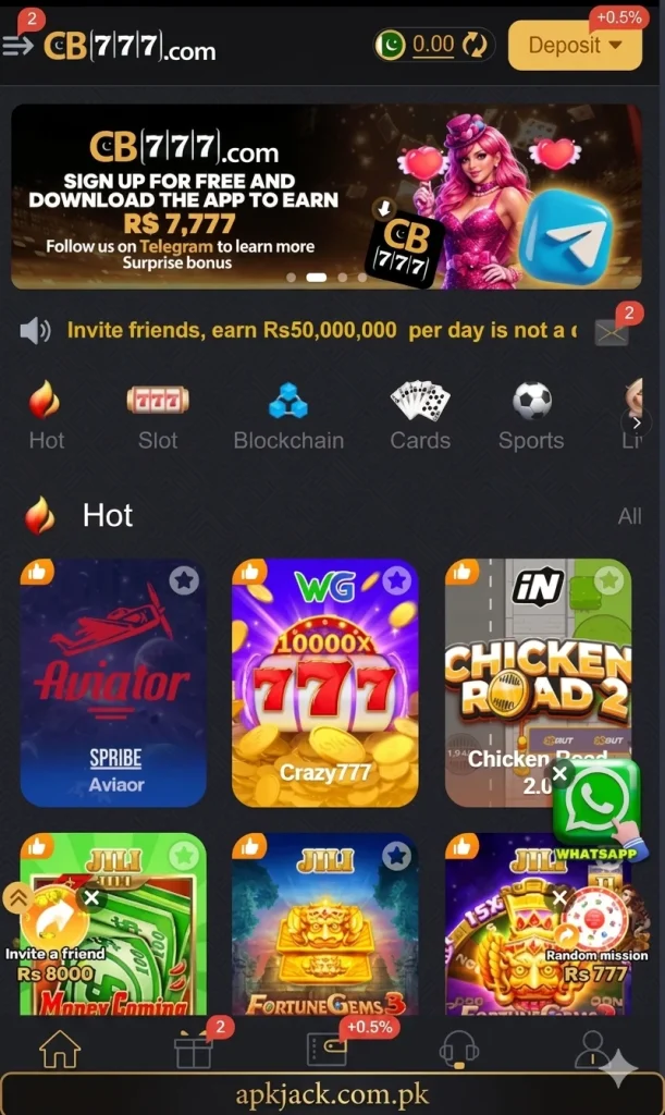 CB777 Game Home page and layout easy to navigate