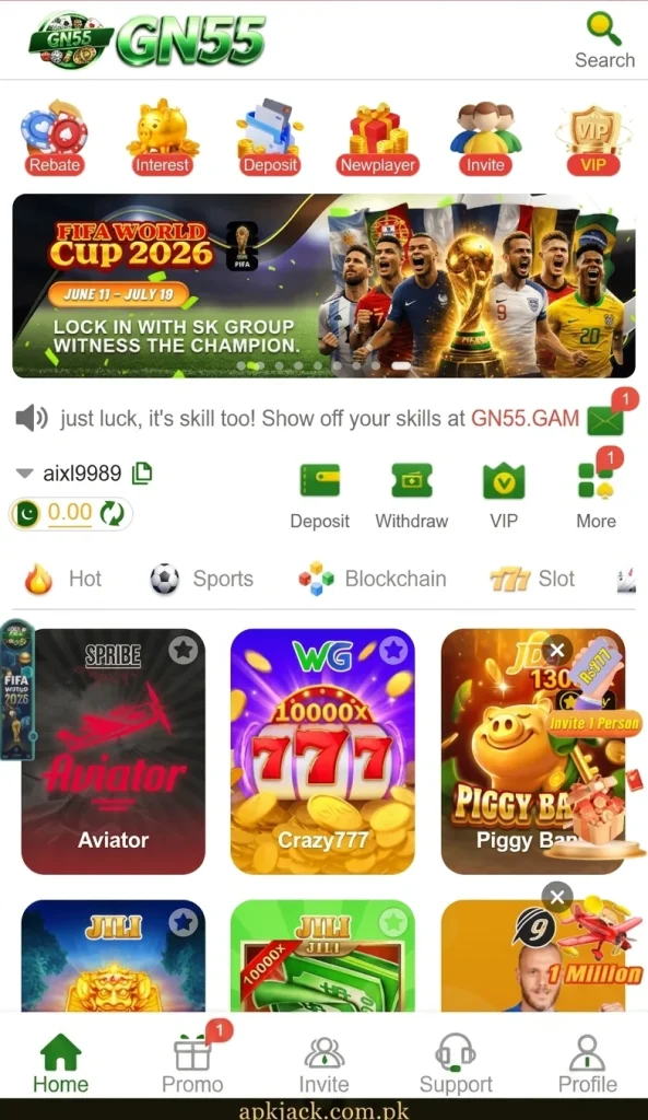 GN 55 APK Home page download the game and earn in pkr