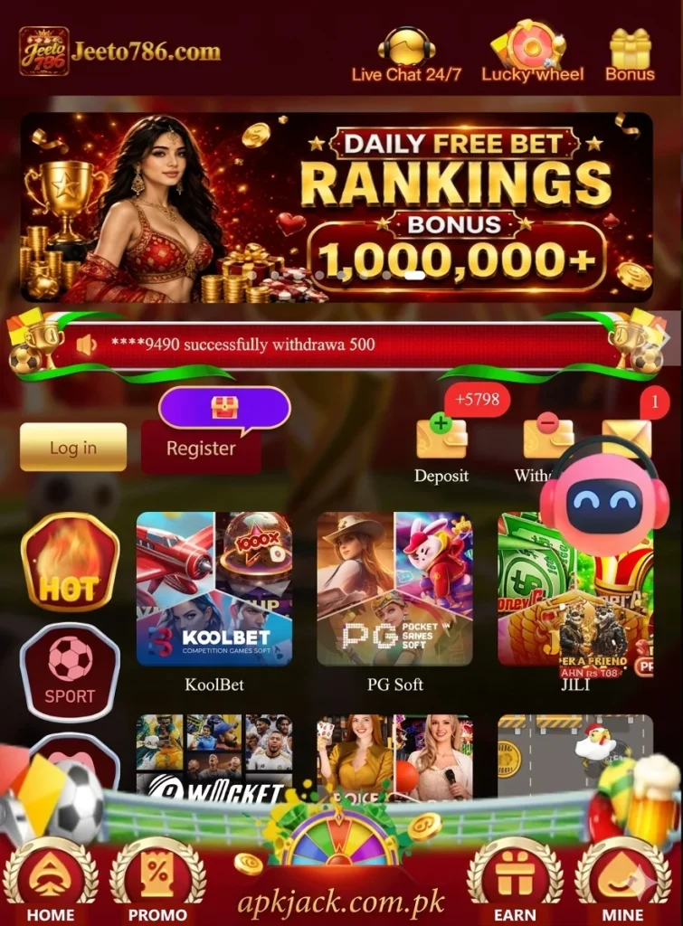 Jeeto 786 Game home page to navigate and easypaisa withdraw