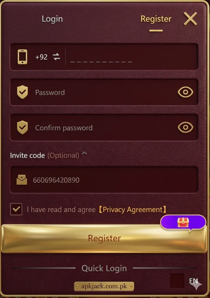 Jeeto 786 Game registration process