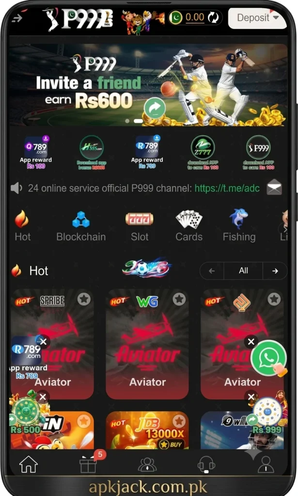P999 Game home page and navigation and earn through playing games