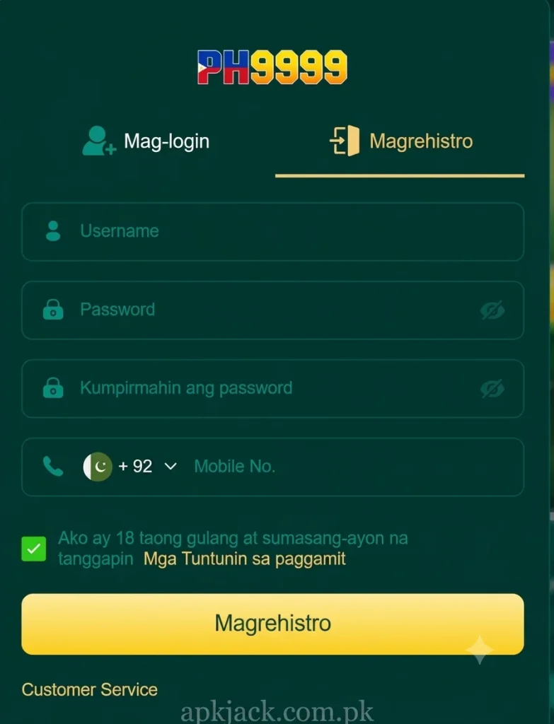 PH9999 Game Registration and Login pakistani phone number