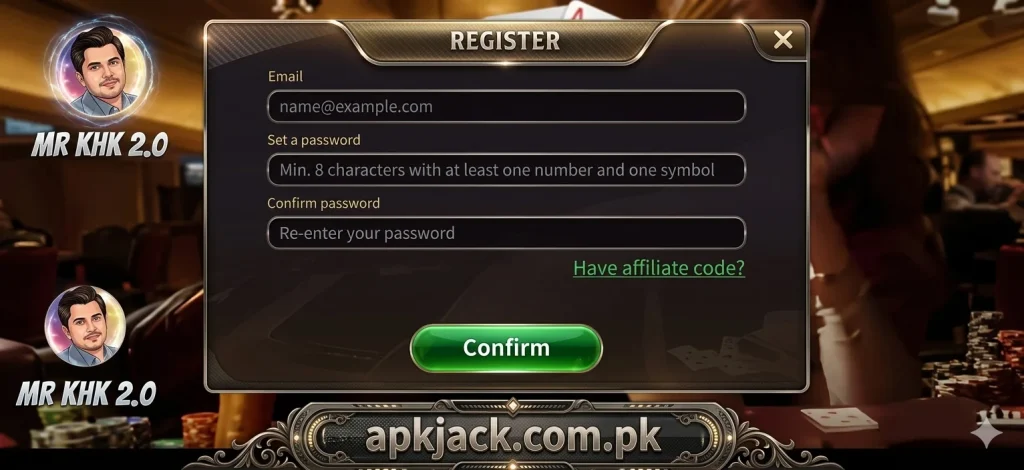 ROYAL X Game login and registration section