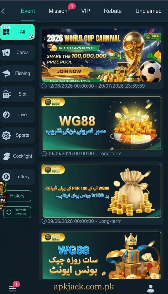 WG88 Game Rewards and bonuses earn money