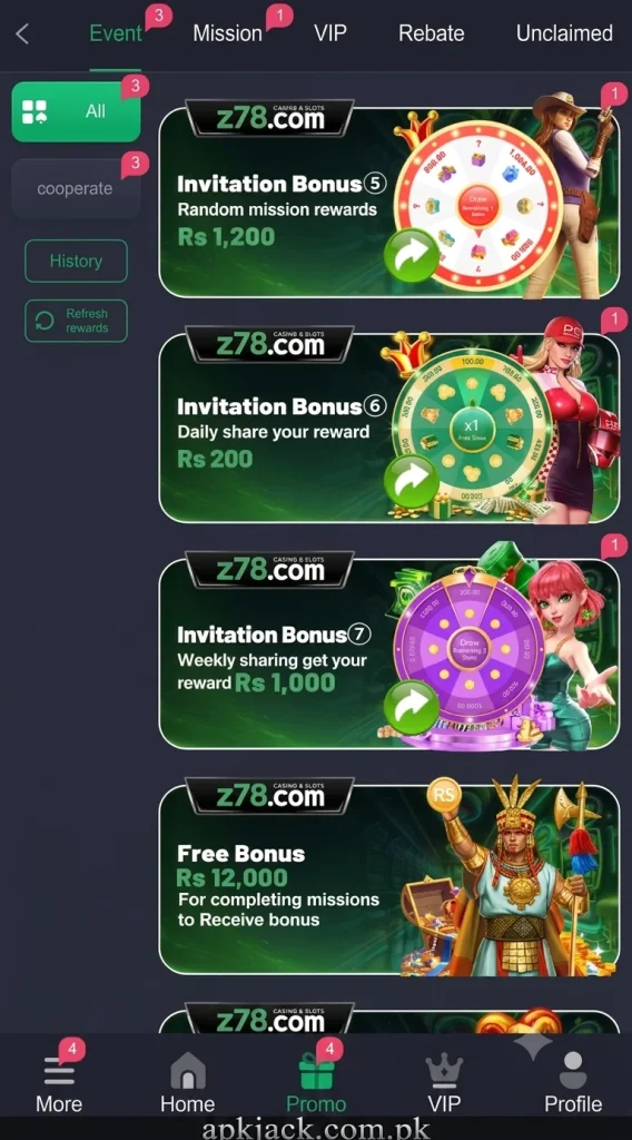 Z78 Game bonuses and rewards