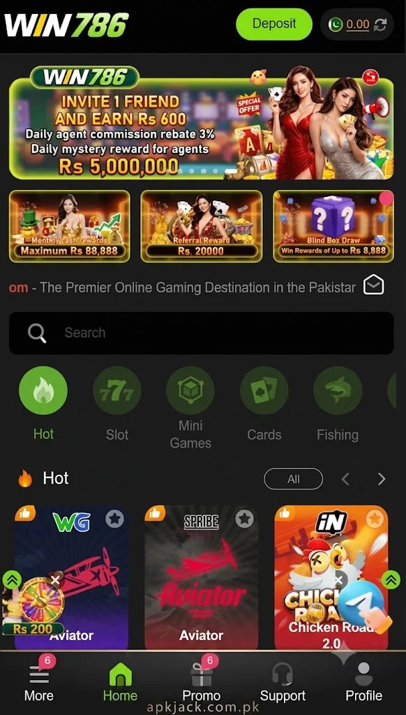 WIN786 Game Home Page user interface
