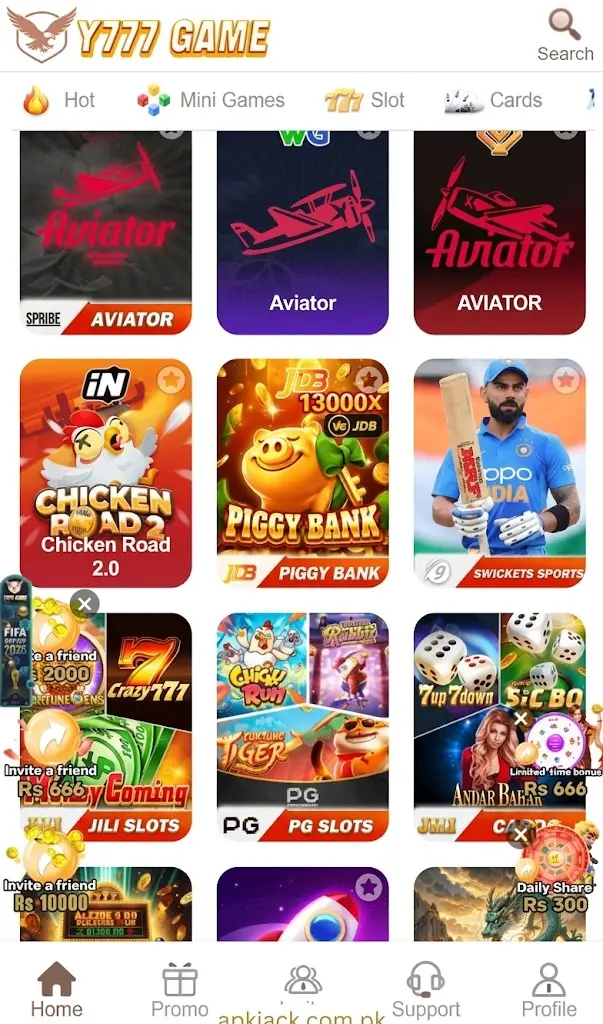 Y777 Game Users interface