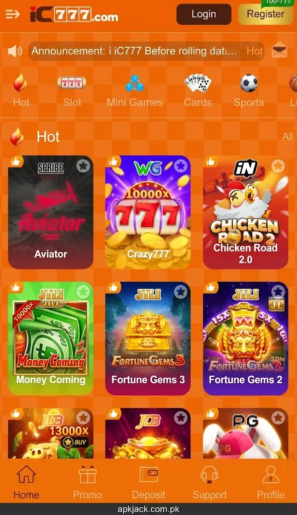 IC777 Games available in it and withdraw money